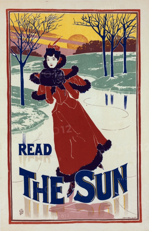 Affiche américaine pour le journal "The Sun", c1900. [Publisher: Imprimerie Chaix; Place: Paris]
