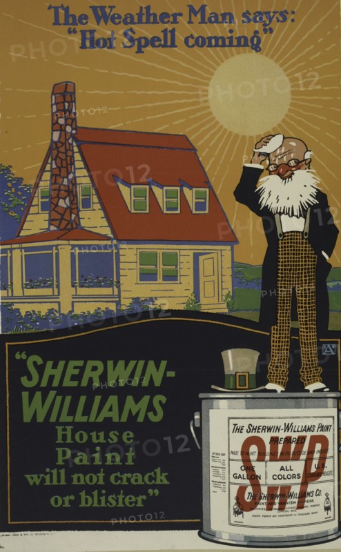 The weather man says: 'Hot spell coming. Sherwin-Williams house paint [..]', c1895 - 1917.