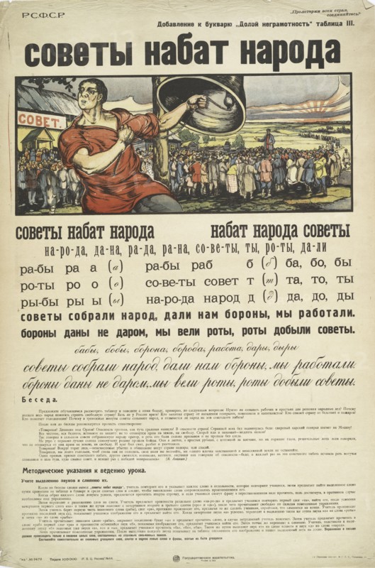 Soviety Is the alarm call of the people, Down with Illiteracy, No. III, 1922. Creator: Unknown.