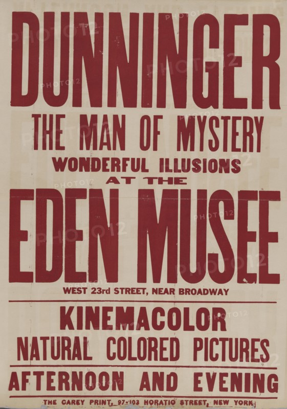 Dunninger at the Eden Musee (red variant), c1913 - 1914. [Publisher: The Carry Print; Place: New York]