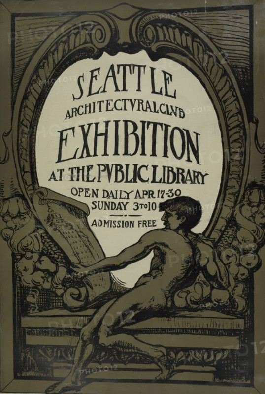 Seattle architectural club exhibition at the public library, c1887 - 1922.
