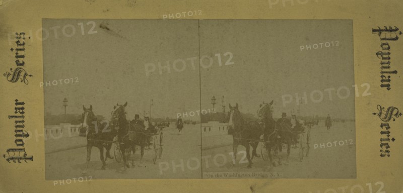 On the Washington Bridge, N.Y. [Horse carriage crossing the bridge], c1850-1930. Creator: Unknown.