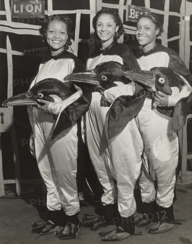 Dorothy Jones, Libby Robinson, and Ruth Moore as penguins, 1937.