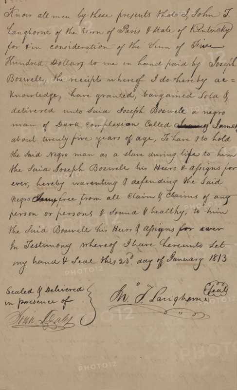 Bill of Sale: James, 1813-01-23.