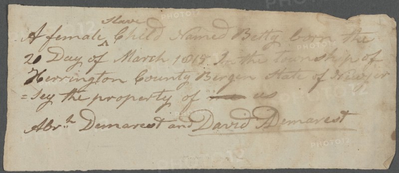 Betty (enslaved) Birth Certificate, 1815-03-20.