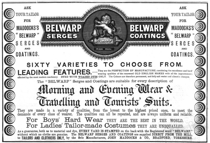 '' Maddocks "Belwarp" Serges and Coatings', 1890. Creator: Unknown.