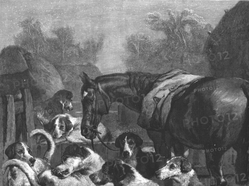 ''"Hunter and Hounds" after Sir Edwin Landseer, R.A. Creator: Unknown.