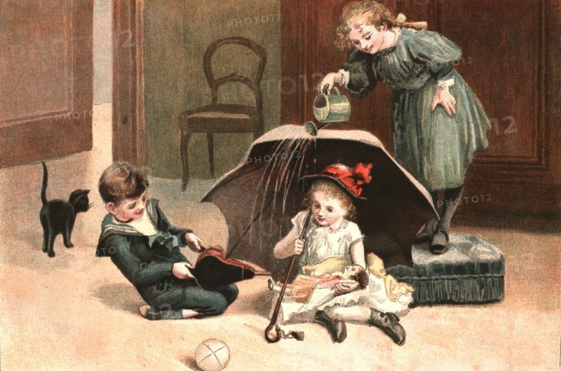 ''Playtime in the Nursery; "Just like a Real Wet Day"', 1890. Creator: Alice Mary Morgan.