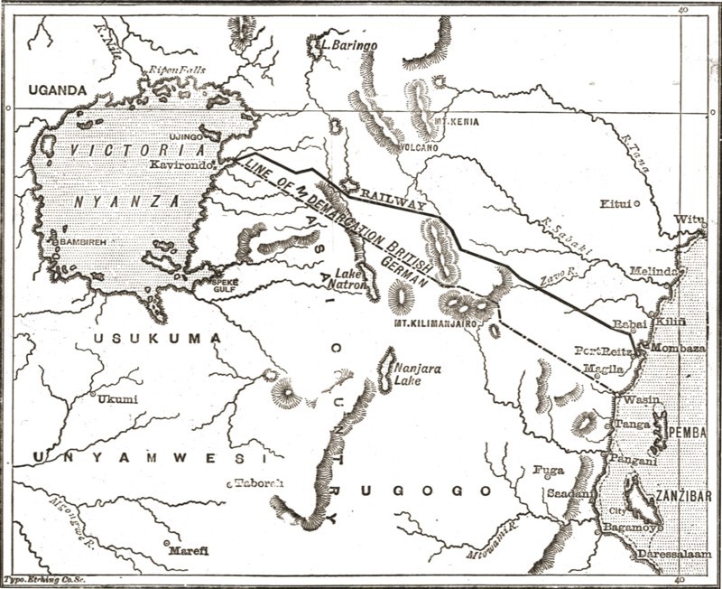 ''Map showing the Proposed Route of the British East African Company's Railway', 1890. Creator: Unknown.