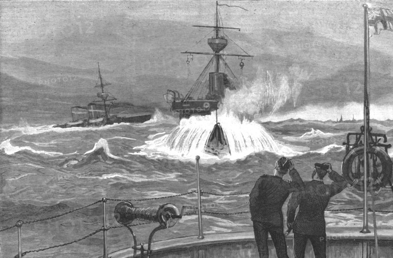 ''An Autumn Cruise with the Channel Squadron; An Ironclad in a heavy sea making "Neptunes Beard's"', Creator: Unknown.