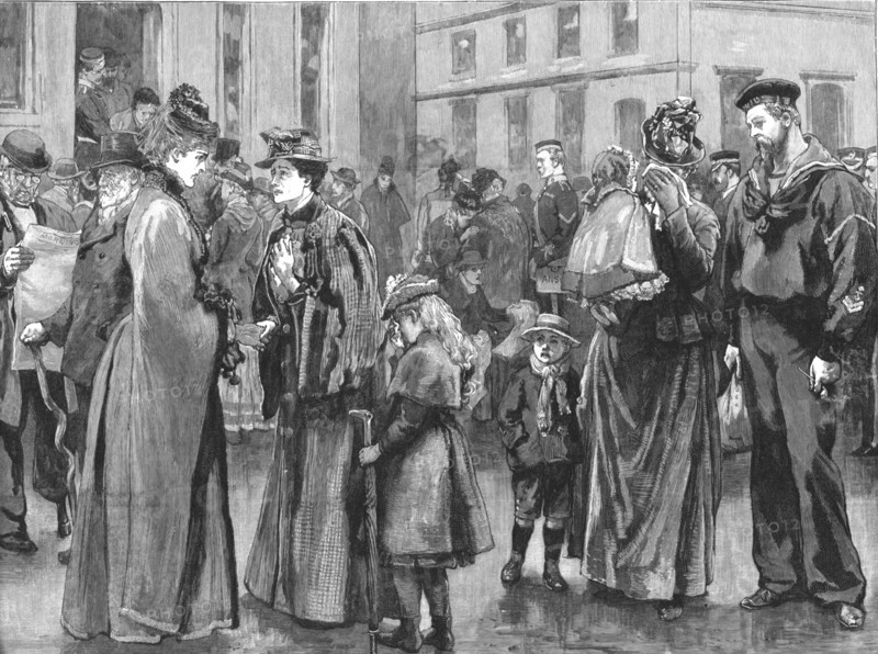 ''The Loss of H.M.S."Serpent" -- "Sweethearts and Wives" Inquiring for News of the Vessel at the Por Creator: Unknown.