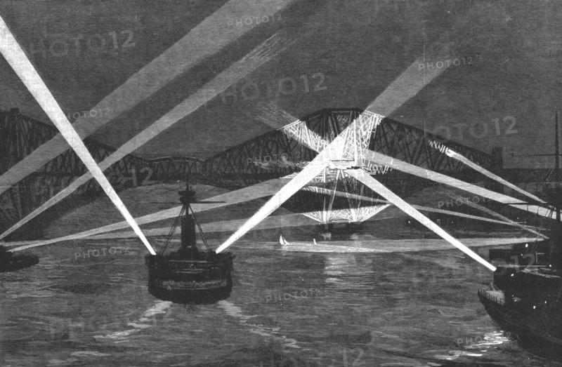 'The Naval Manoeuvres - with the Northern Fleet; Searching the Forth Road Bridge', 1891. Creator: Unknown.