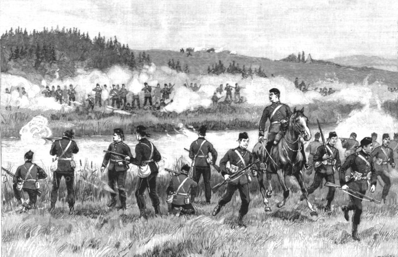 ''Military Manoeuvers at Aldershot: A Sham Fight; Close Quarters, A Retreat Inevitable', 1891. Creator: Unknown.