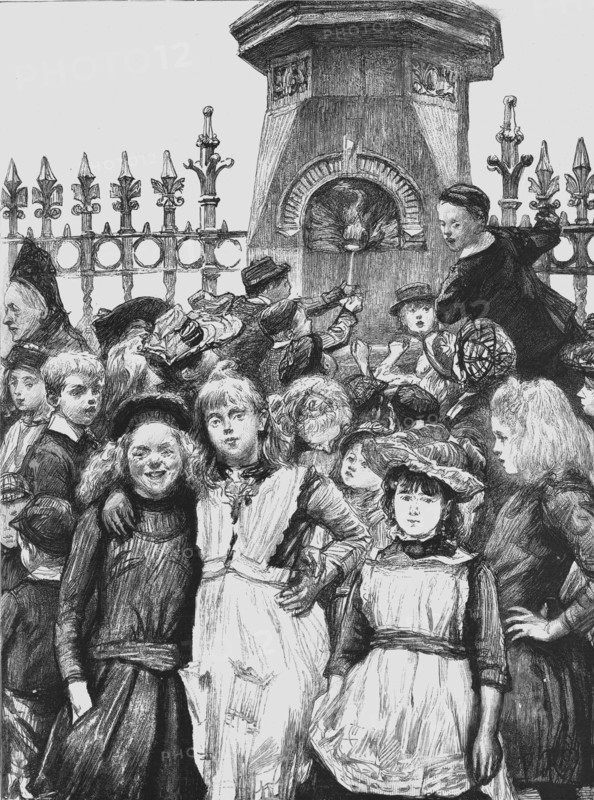 '' Free Education -- Children Drinking at a Fountain out of School Hours', 1891. Creator: Paul Charles Renouard.