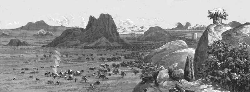 ''Lord Randolph Churchill in South Africa; A Sketch of the Country from Matipi's Kraal', 1891. Creator: Unknown.