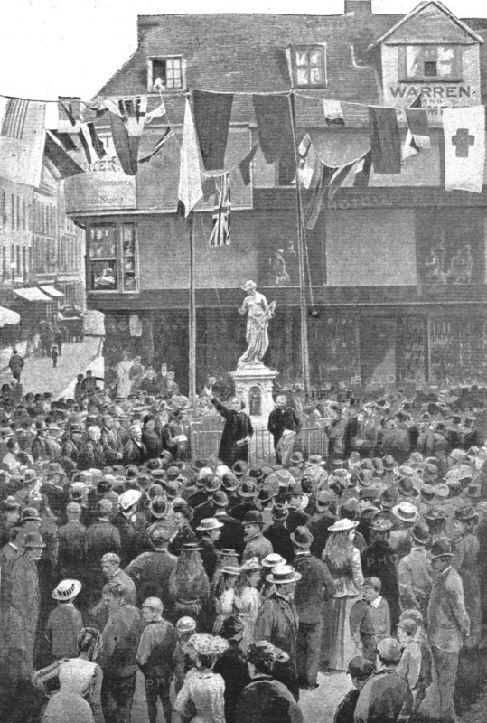 'The Unveiling of the Marlowe Memorial at Canterbury, Mr. Henry Irving deleivering his...', 1891. Creator: Unknown.