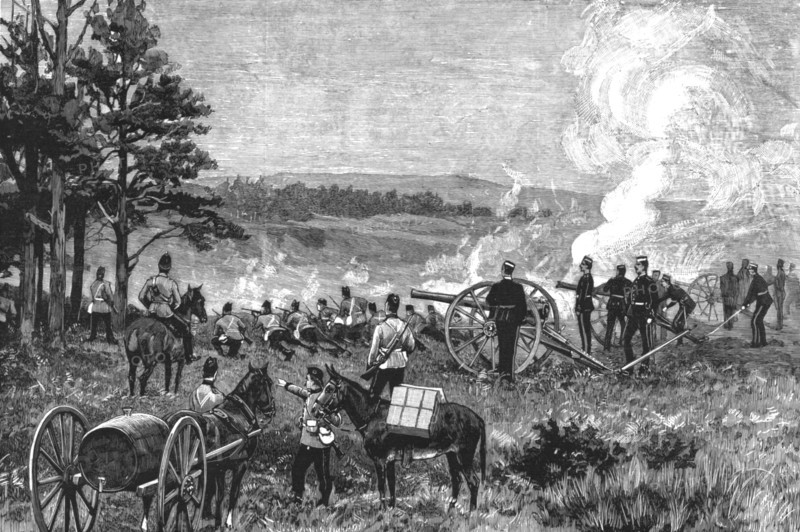 ''Military Manoeuvres at Aldershot: A Sham Fight; A Field Battery at Work; A Safe Position', 1891. Creator: Unknown.