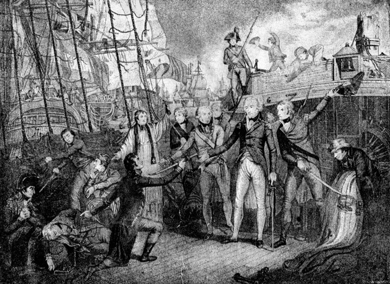 'The Battle off Cape St. Vincent;Commodore Nelson receiving the Sword of the Dying Spaninish...'1891 Creator: Daniel Orme.