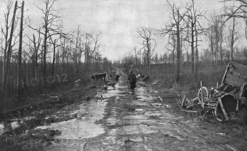 'Aspects du champ de bataille de Verdun; La route "marmitee"', 1916. Creator: Unknown.