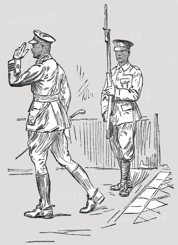 'L'Armee Britannique dans le Nord de la France; Sentinelle saluant un major', 1916. Creator: Unknown.