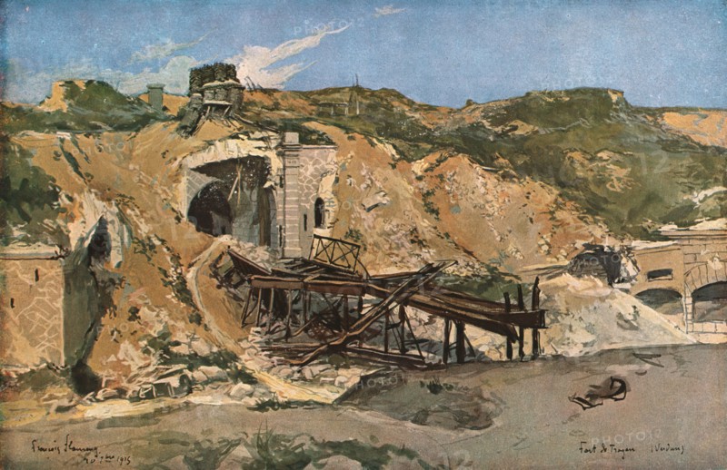 'L'entrée du Fort de Troyon apres le bombardement de septembre 1914', 1915. Creator: Francois Flameng.