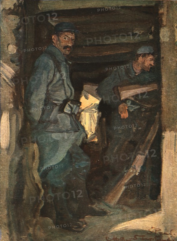 'Dans les tranchees; Tranchee couverte, a Saint-Paul, pres Soissons', c1915. Creator: Charles Hoffbauer.