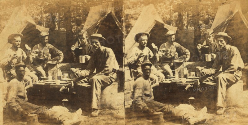 Camp dinner., 1861-1865. Creator: T. C. Roche.