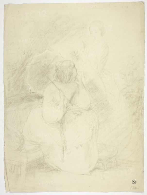 Two Women in a Park, n.d. Creator: Frank Stone.