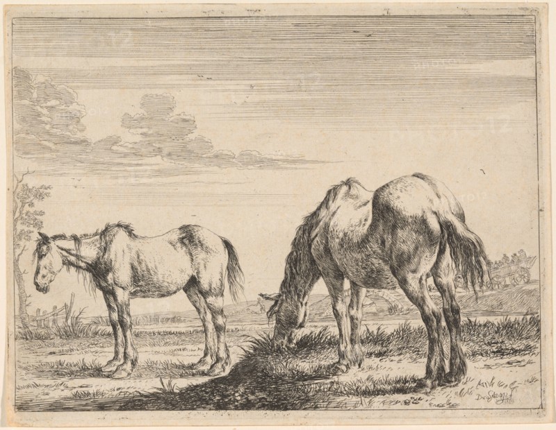 Two Grazing Horses, 1651. Creator: Dirck Stoop.