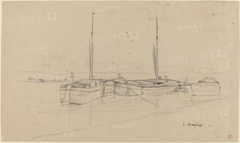 Boats on River with Masts. Creator: Charles Meryon.