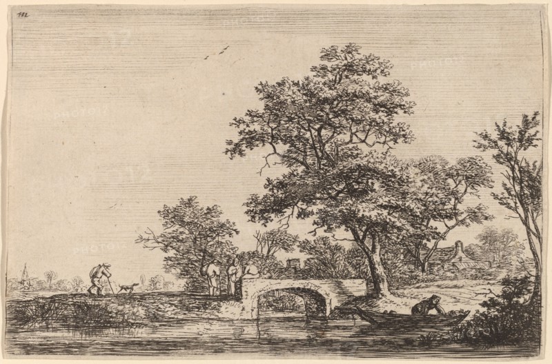 Four Men on a Stone Bridge. Creator: Anthonie Waterloo.