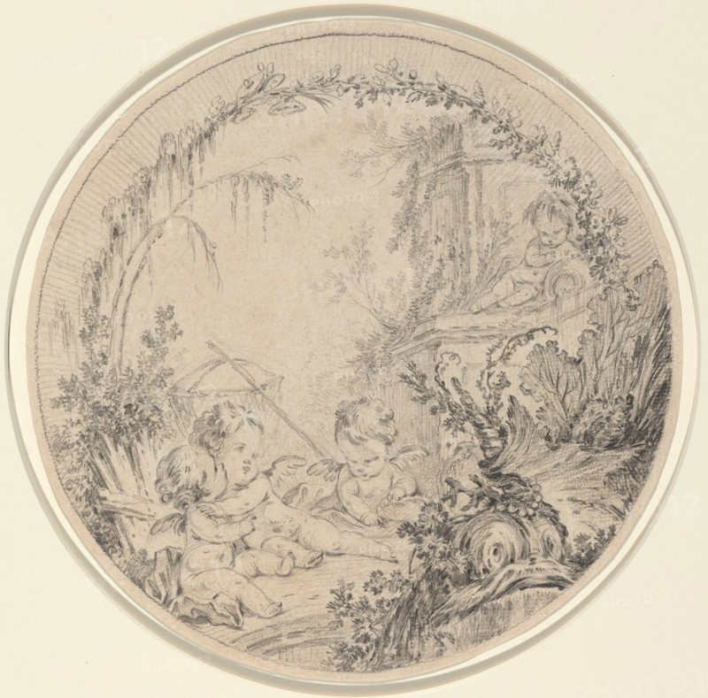 Three Putti with a Fishing Net. Creator: Charles Eisen.