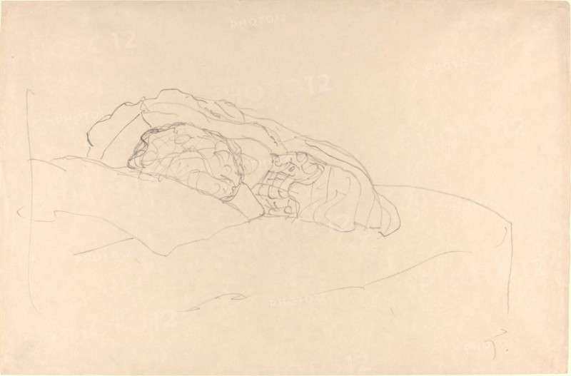 Curled up Girl on Bed, 1916/1917. Creator: Gustav Klimt.