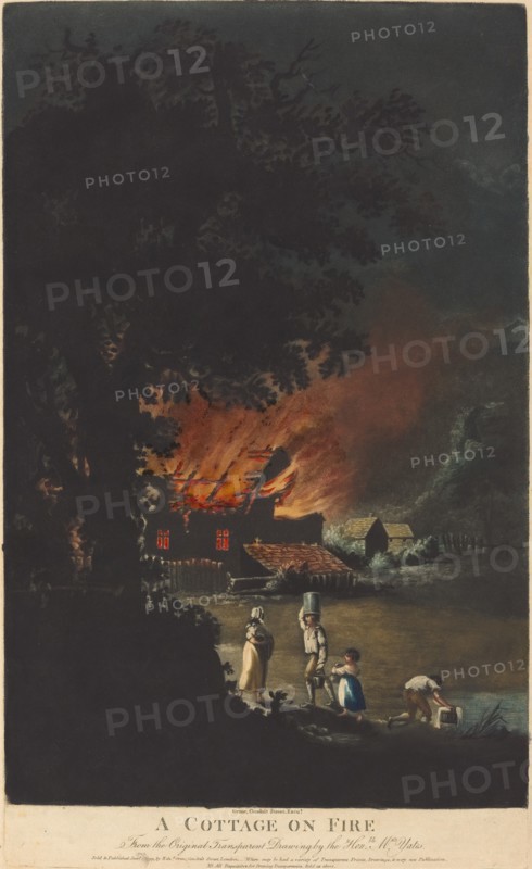 A Cottage on Fire, 1799. Creators: Charles Turner, Yates.