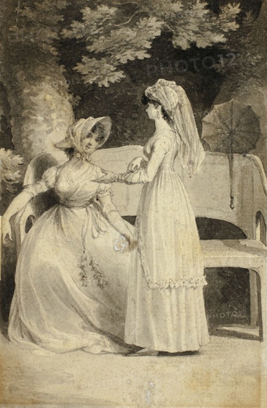 Two Women in a Garden, 1795/97. Creator: Richard Corbould.