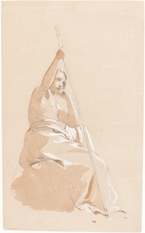 Seated Youth with a Staff, c. 1815. Creator: William Etty.