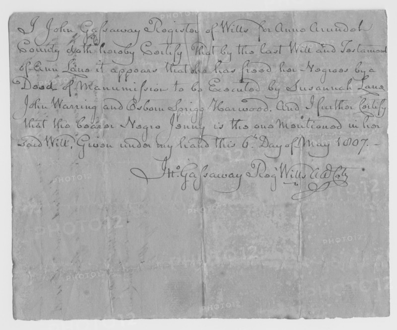 Declaration of manumission, 1807-05-06.  Creator: Unknown.