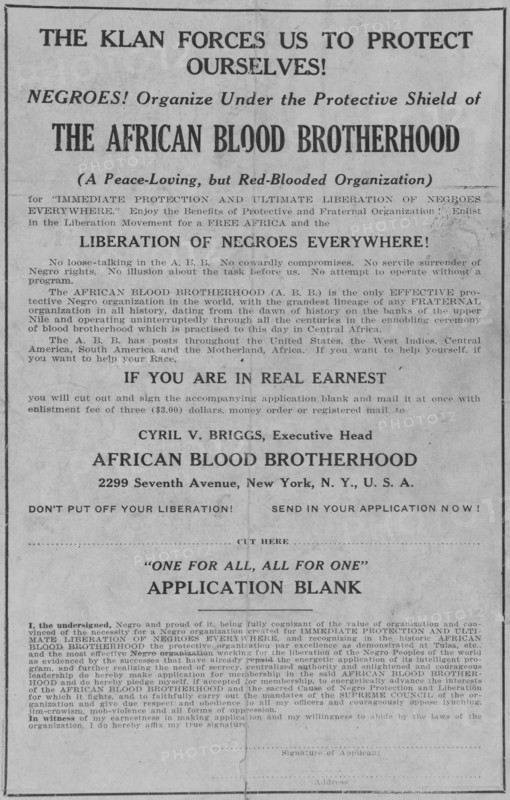 The African Blood Brotherhood, 1918-1922. Creator: Unknown.