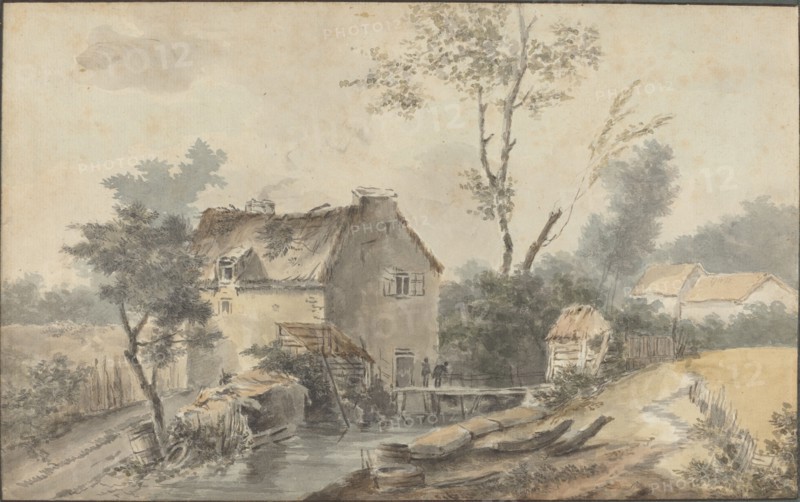 Mill with Bridge and Figures. Creator: Louis Gabriel Moreau.