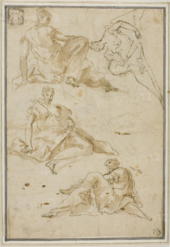Sketches of Four Draped Female Figures (for Pendentives), n.d.