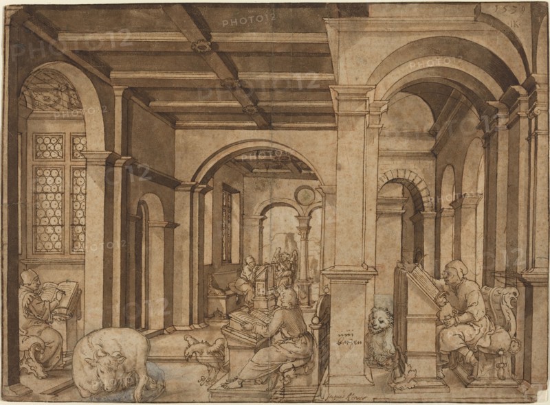 Four Evangelists in a Scriptorium, 1539. Creator: Master I.K..