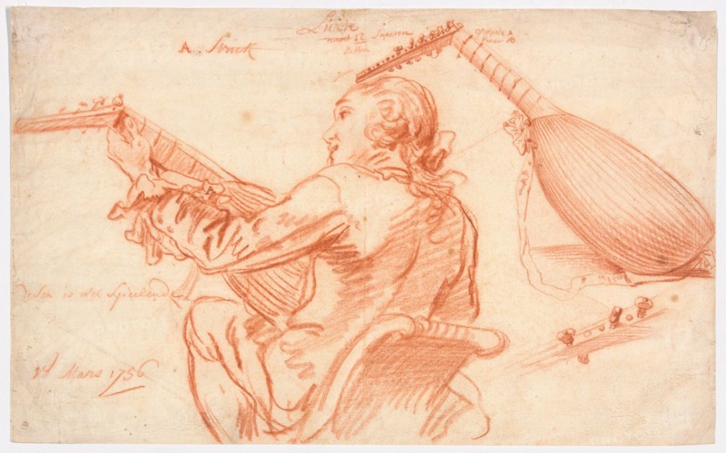 Sketches of a Lute Player and Lute, 1756. Creator: Jan Garemijn.