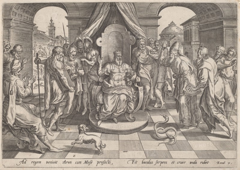 Moses and Aaron before the Pharaoh, c.1585. Creator: Jan Wierix.