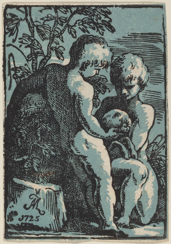 Two Children Petting a Lamb, 1725. Creator: Anton Maria Zanetti.