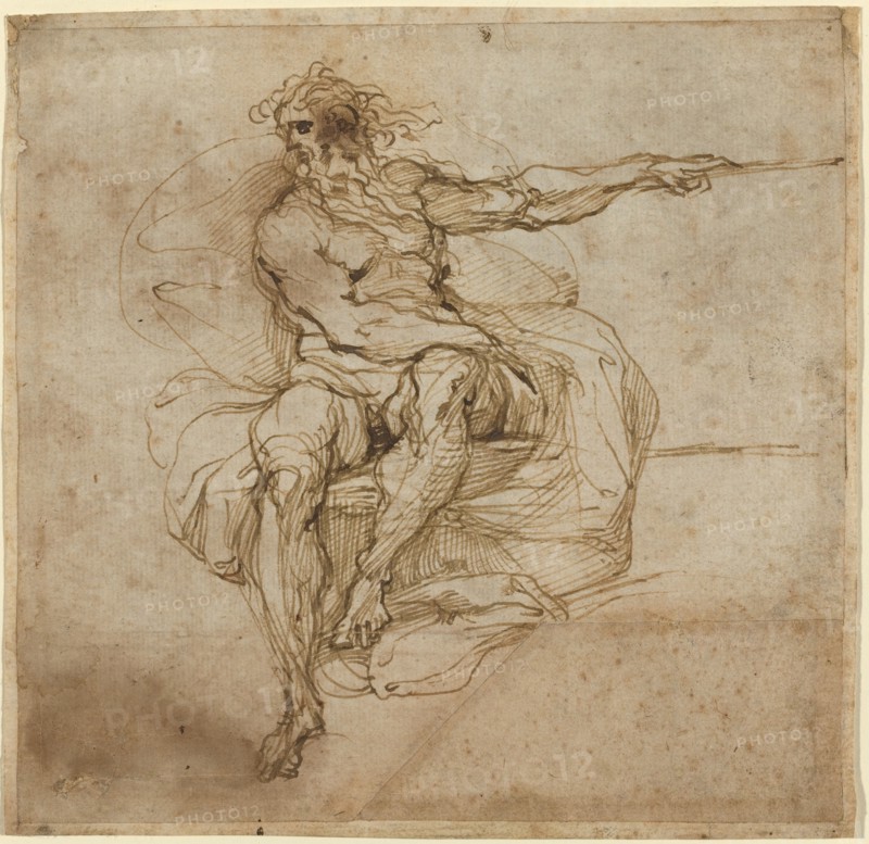 Seated Male Nude [recto], 1600/1602. Creator: Agostino Carracci.