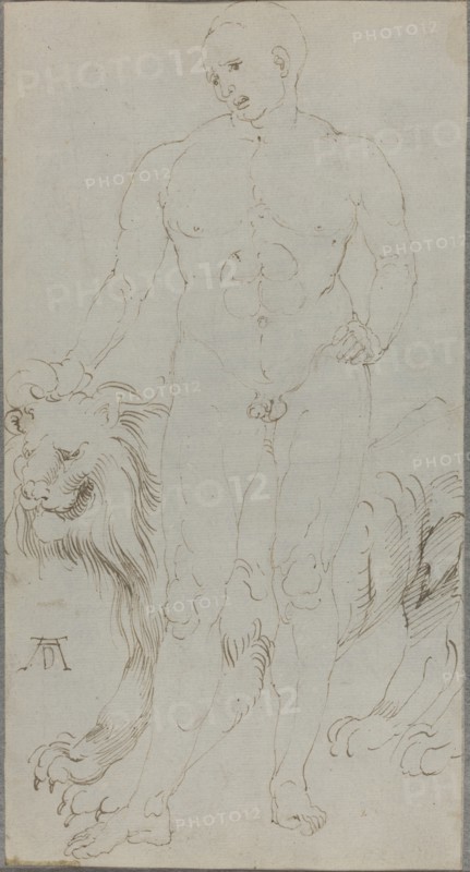 Male Nude with a Lion [verso], c. 1500. Creator: Albrecht Durer.