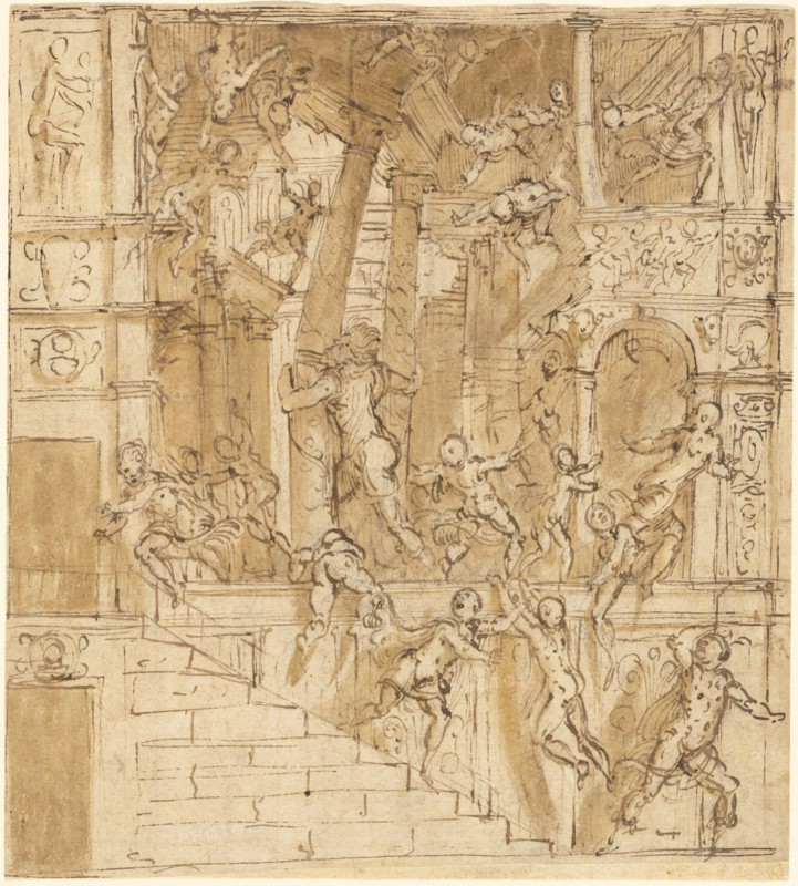Samson Destroying the Temple, 1550s. Creator: Lattanzio Gambara.