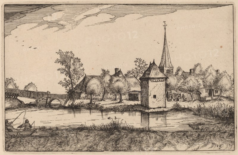 Pond and a Village, published 1612. Creator: Claes Jansz Visscher.
