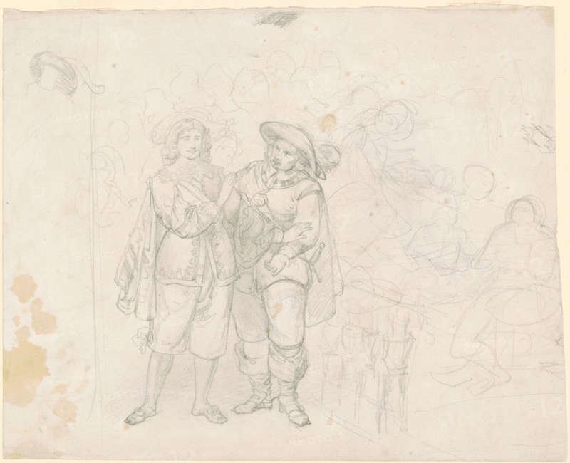 Two Cavaliers [recto], c. 1850s. Creator: Emanuel Gottlieb Leutze.
