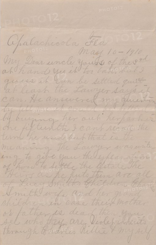 Letter regarding the estate of Lucy Smith, 1910. Creator: Unknown.